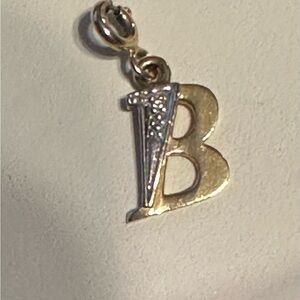 Vtg 10K Yellow White Gold ‘B' Initial Pendant Charm w Diamond Clasp pendant